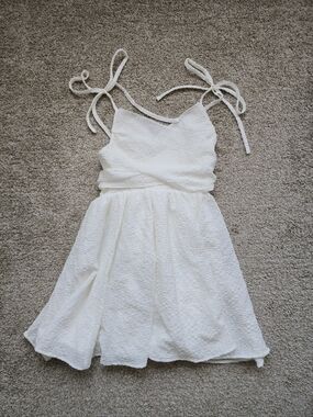Lulu's White Tie-Shoulder Textured Mini Dress
